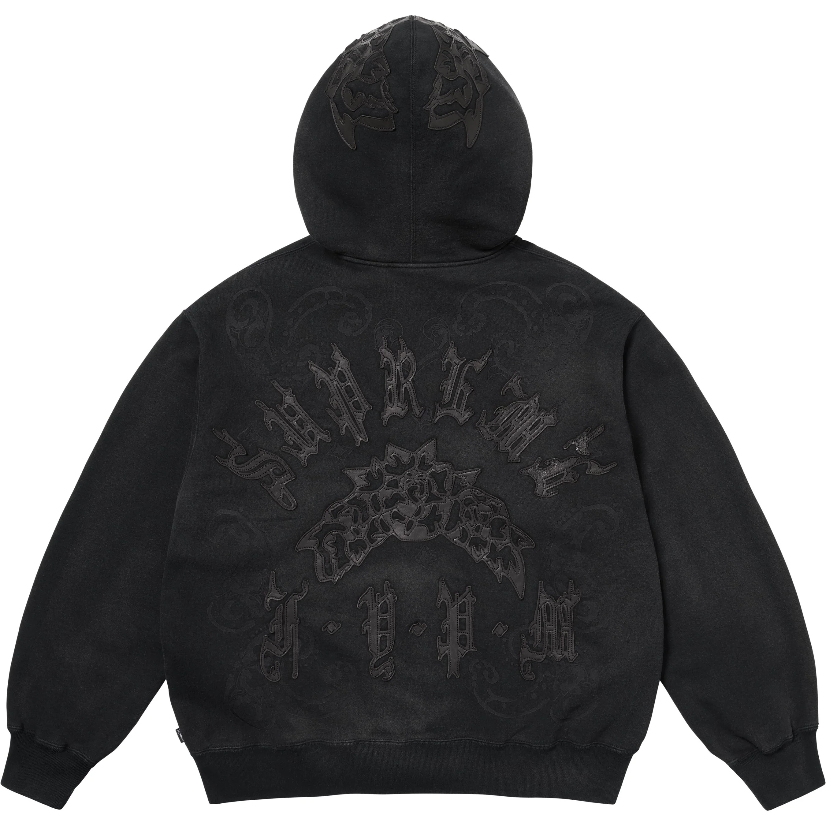 Leather Appliqué Zip Up Hooded Sweatshirt view 8